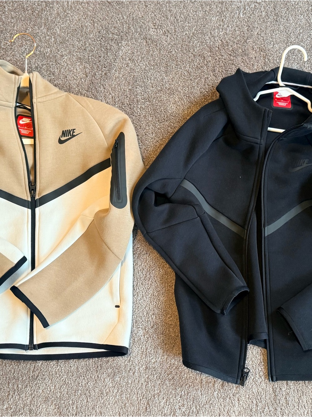 2 Nike Tech Kids' Two-Tone Hooded Sweatshirt/Jackets - Tan & Black